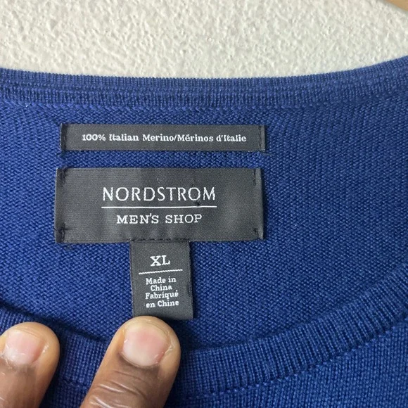 Nordstrom Men's Merino Wool  Blue Crew Neck Pullover Sweater XL Preppy Luxury - Picture 6 of 11